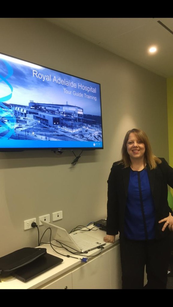 Gina Brooks prepares to train volunteers to lead tours of the new Royal Adelaide Hospital.